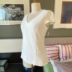 * Postage Stamp V-Neck Blouse Stretchy Cotton Blend Cap Sleeves MEDIUM   - D1754